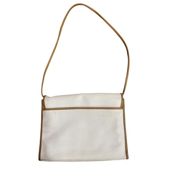 Vintage 80s Liz Claiborne Off White Leather Trim Shoulder Handbag Purse - Picture 2 of 7